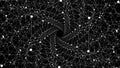 Vector infinite twisted hexagonal space background. Matrix of glowing stars with illusion of depth, perspective