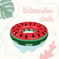 Vector inflatable circle in the form of a watermelon of red color near the pool