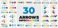 30 Arrows Vector Infographics. Presentation slide templates. Circle chart diagrams and timelines. Perfect for marketing