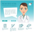 Vector infographic. Online healthcare diagnosis and medical consultant. Vector infographic. Medical service. Web or