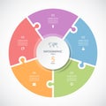 Vector infographic puzzle circular template. Cycle diagram with 5 parts, options.