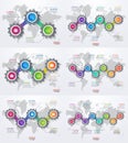 Vector infographic set of templates with gears and world map Royalty Free Stock Photo