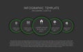 Vector infographic template with five dark circles with icons and descriptions. Modern process scheme