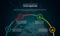 Vector infographic template with four steps on timeline and world with technology connection lines and dots on the world map in