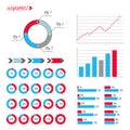 Vector Infographics. Pie, graph, line charts, arrows, steps