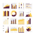 Vector infographics. Set of financial and marketing charts. Round and with percentages diagrams showing progress and regression.