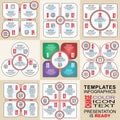 Vector infographics set. Outline. Collection of templates for cycle diagram, graph, presentation and round chart Royalty Free Stock Photo