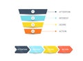 Vector infographics with stages of a Sales Funnel, audience, clients, target and profit. Lead and internet sales concept with funn