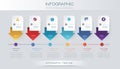 Vector infographics timeline design template with 3D paper label and graph 6 steps options.