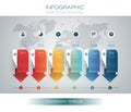 Vector infographics timeline design template with 3D paper label and graph 6 steps options.