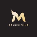 vector initial letter m business wing logo icon corporate technology concept gold color