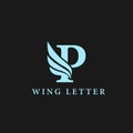 vector initial letter p business wing logo icon corporate technology concept blue color