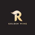 vector initial letter r business wing logo icon corporate technology concept gold color