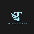 vector initial letter t business wing logo icon corporate technology concept blue color