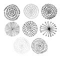 Vector ink circle textures. Abstract fireworks. Collection of hand drawn monochrome textures.