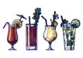 Watercolor alcohol cocktails set Royalty Free Stock Photo