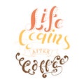 Vector ink lettering. Hand drawn quote. Life begins after coffee Royalty Free Stock Photo