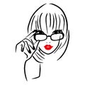 Vector Ink Line Art Lady Wearing Thick Rim Glasses Royalty Free Stock Photo