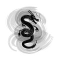 Vector Ink Painting Dragon Isolated on White Background, Oriental Decorative Element, Eastern