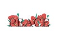 Vector inscription Peace and red poppies.Print for clothes Royalty Free Stock Photo