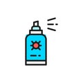 Vector insect spray, bug disinfection flat color line icon.