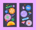 Vector insta story templates with patches and stickers in 90s style