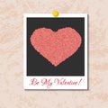 Vector instant photo card with heart from pink roses