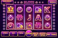 Vector Interface slot machine in purple colored. Complete menu of graphical user interface and full set of buttons for Royalty Free Stock Photo