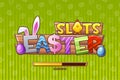 Vector Interface slot machine in wooden style for Easter holiday. Complete menu of graphical user interface and full set of Royalty Free Stock Photo