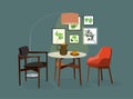 Vector interior design illustration. dining room kitchen furniture. chair table. home house decor decoration. Royalty Free Stock Photo