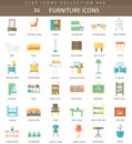 Vector interior Furniture color flat icon set. Elegant style design. Royalty Free Stock Photo