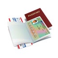 Vector international passport with Greece visa sticker