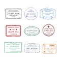 Vector international travel visa stamps set