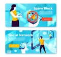 Vector internet spam block and social network user