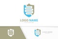 Vector colon and shield logo combination. Unique digestion guard logotype design template.