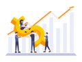 Vector Investment increasing illustration. People increase money capital and profit with arrow chart. Business result concept.