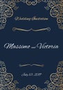 Vector invitation card. Gold design with royal carriage and vintage curls. Save the date. Royalty Free Stock Photo