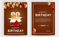 Vector invitation double card for 90th birthday celebration. Brochure the ninetieth anniversary celebration. Royalty Free Stock Photo