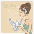 Vector Invite Card. Bride with dove