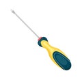 Vector Iron Screwdriver with yellow-blue Rubber Handle.Construction Tool for Repair in cartoon style. Royalty Free Stock Photo