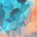 Vector irregular polygon square background - triangle low poly pattern - color teal blue and peach orange Royalty Free Stock Photo