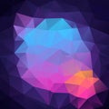 Vector irregular polygon square background - triangle low poly pattern - futuristic dark purple violet neon pink orange Royalty Free Stock Photo