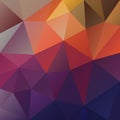 Vector irregular polygonal square background - triangle low poly pattern - blue, purple, violet, pink, orange and brown c Royalty Free Stock Photo