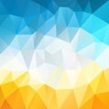 Vector irregular polygonal square background - triangle low poly pattern - yellow white blue color - summer sky above hot