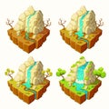 Vector islands with mountains and a waterfall, design elements for games