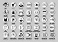 Full set of ISO, FDA dentist icons for medical device pagkaging, dental equipment symbols, tooth pictograms, materials, implants Royalty Free Stock Photo