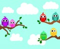 Vector Set of Colorful Cartoon Birds. Royalty Free Stock Photo