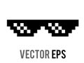 Vector isolated 8 bit pixel cool black sun glasses, sunglasses flat icon