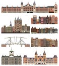 Vector isolated buildings and landmarks of Amsterdam city