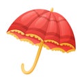 Vector cartoon illustration of a red open umbrella with ruffles